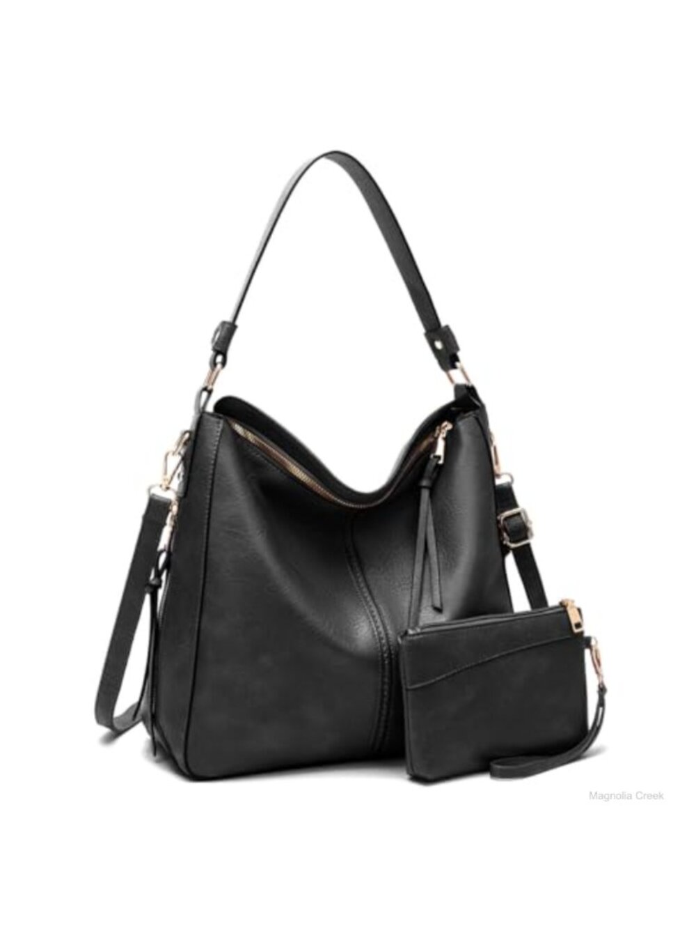 Large Hobo Shoulder Bag Vegan Leather Crossbody Tote Set with Wallet
